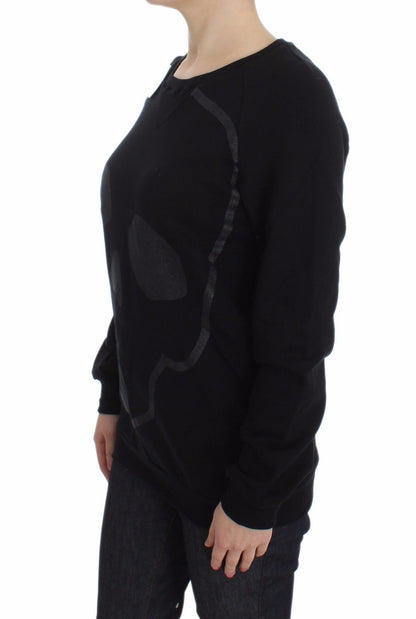 Pull en coton noir à motif Exte, col rond.
