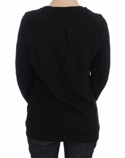 Pull en coton noir à motif Exte, col rond.