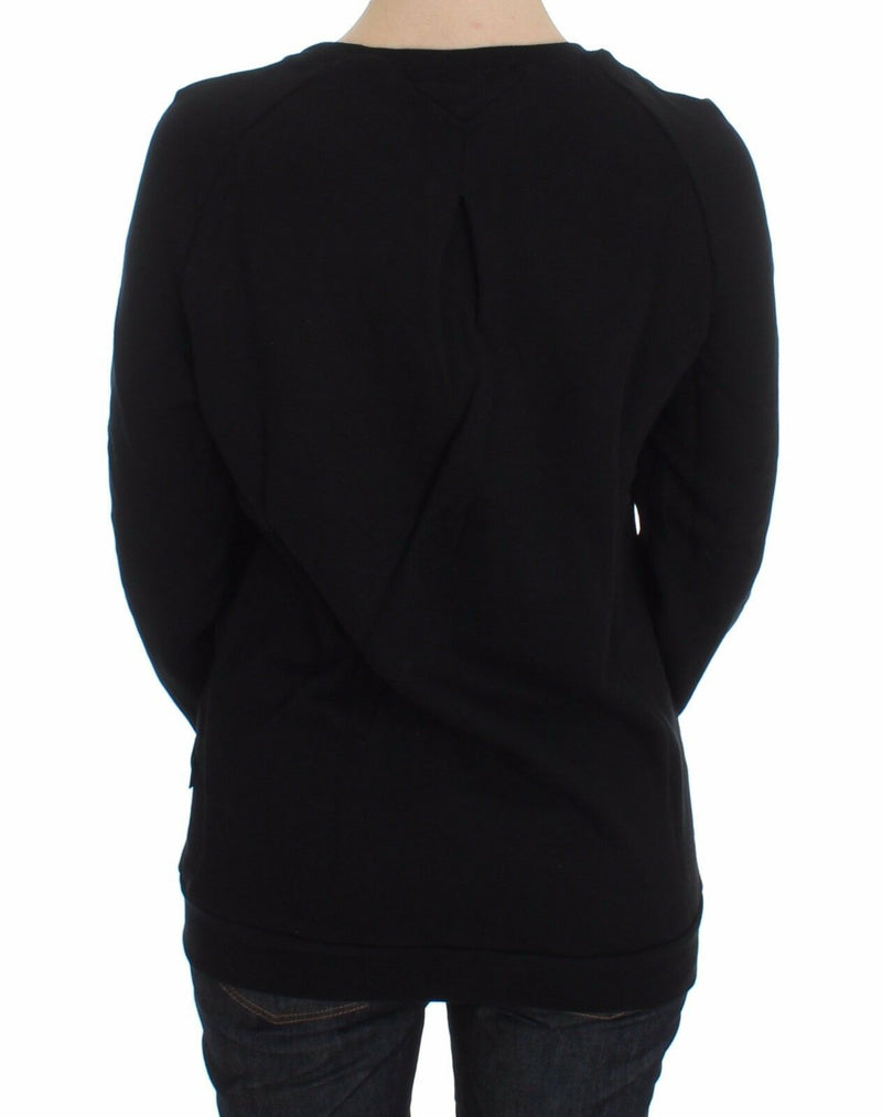 Pull en coton noir à motif Exte, col rond.