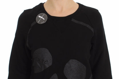 Pull en coton noir à motif Exte, col rond.