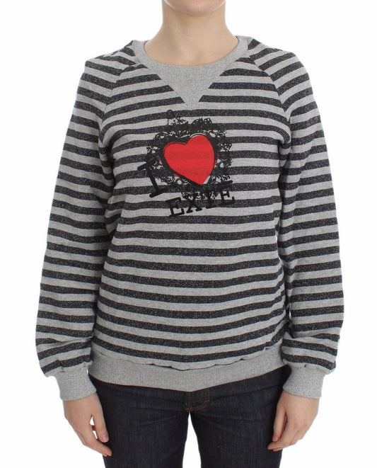 Pull en coton à col rond rayé gris Exte