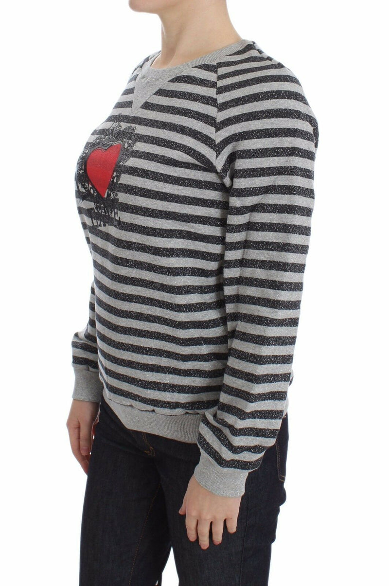 Pull en coton à col rond rayé gris Exte