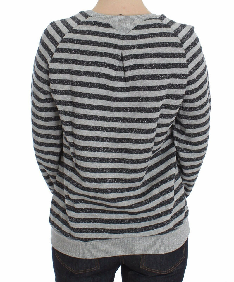 Pull en coton à col rond rayé gris Exte