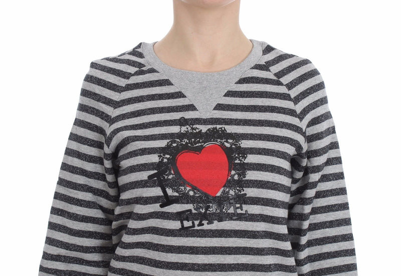 Pull en coton à col rond rayé gris Exte