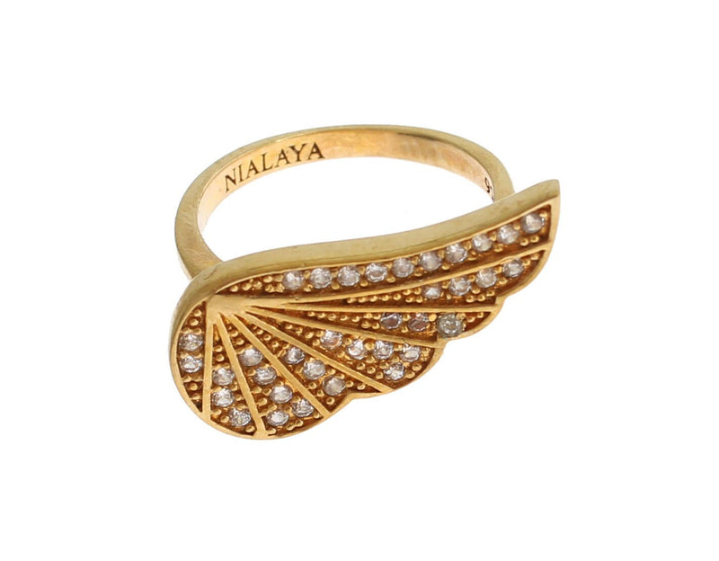 Bague authentique Nialaya pour femme en argent 925 et or avec zircone cubique transparent
