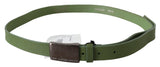 Ceinture en cuir vert avec boucle argentée pour homme