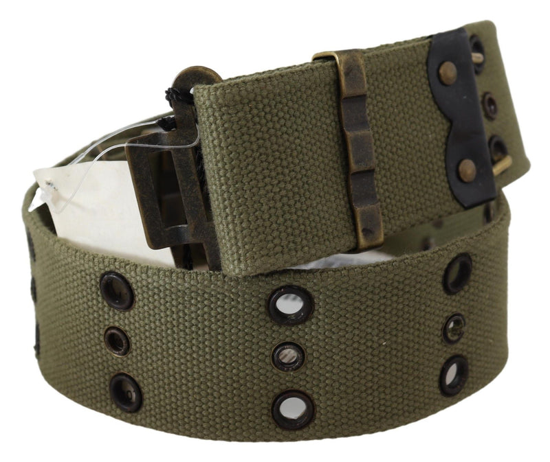 Ermanno Scervino Ceinture à boucle en bronze rustique 100 % coton vert