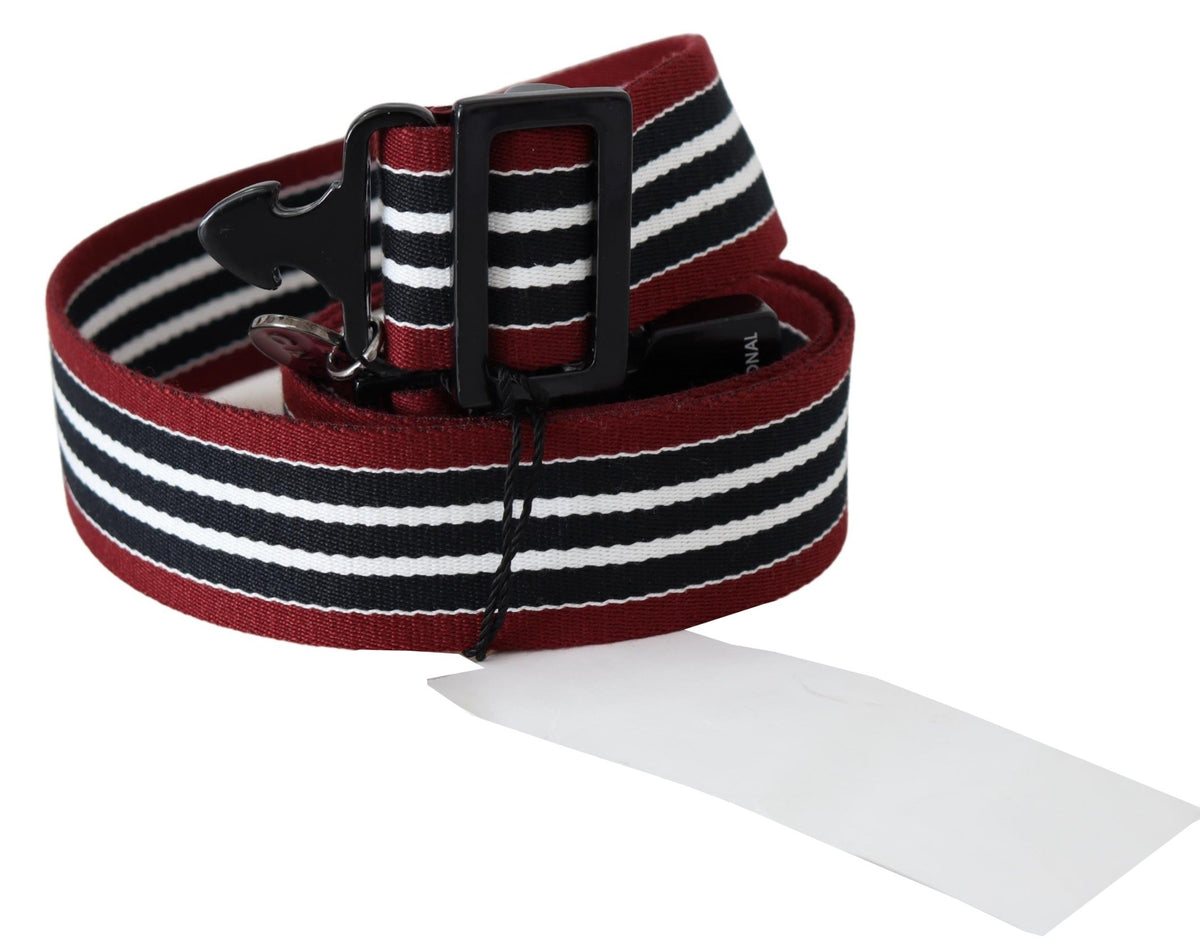 Ceinture à boucle noire argentée à rayures noires et marron de costume national