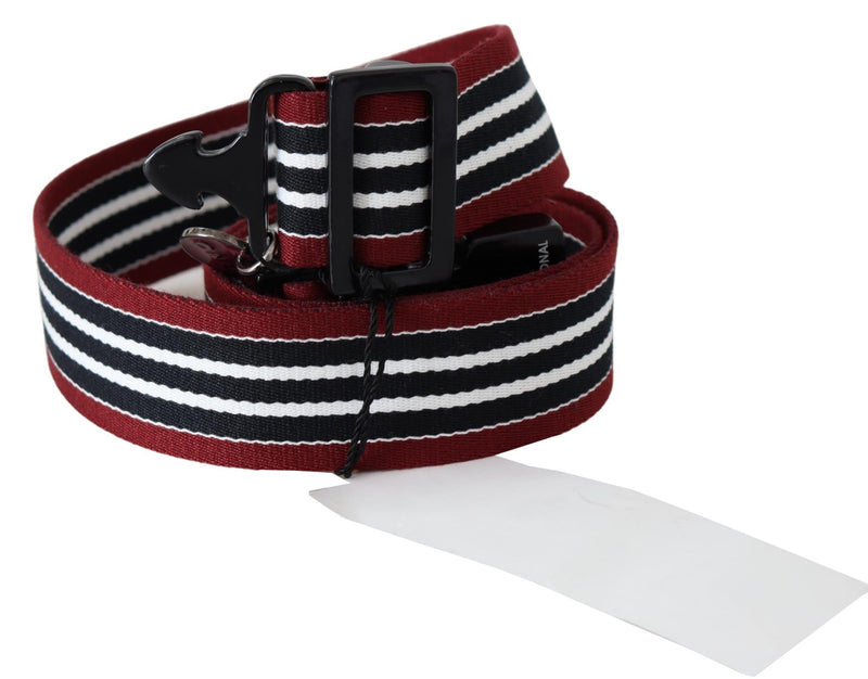 Ceinture à boucle noire argentée à rayures noires et marron de costume national