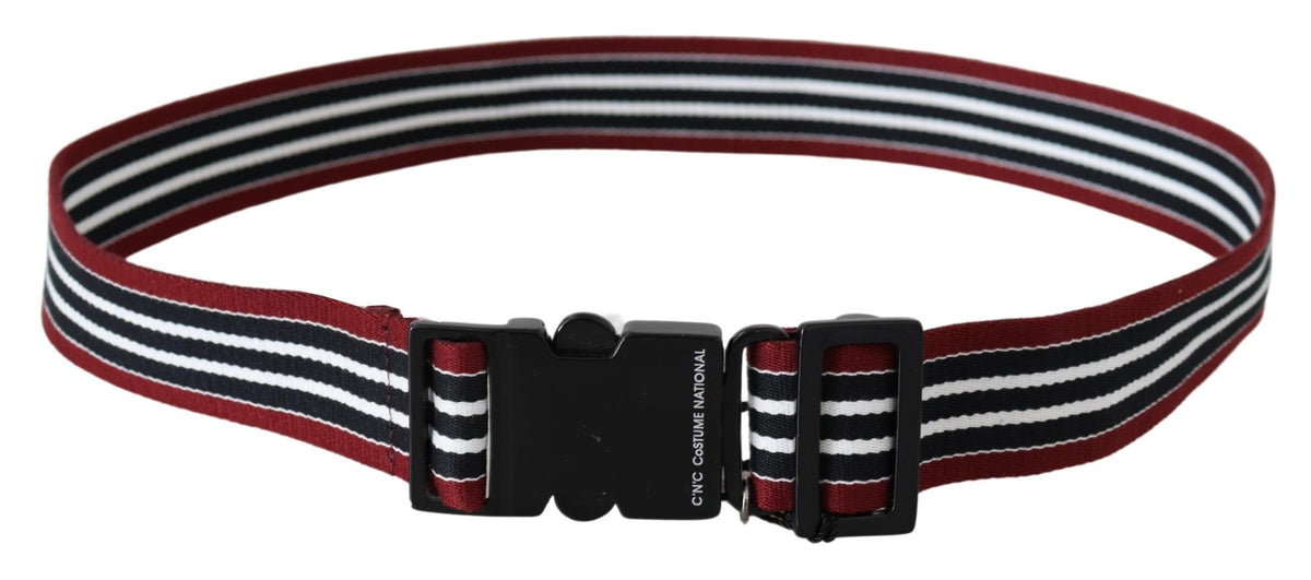 Ceinture à boucle noire argentée à rayures noires et marron de costume national