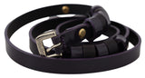 Ceinture fine en cuir noir GF Ferre avec boucle chromée en métal doré