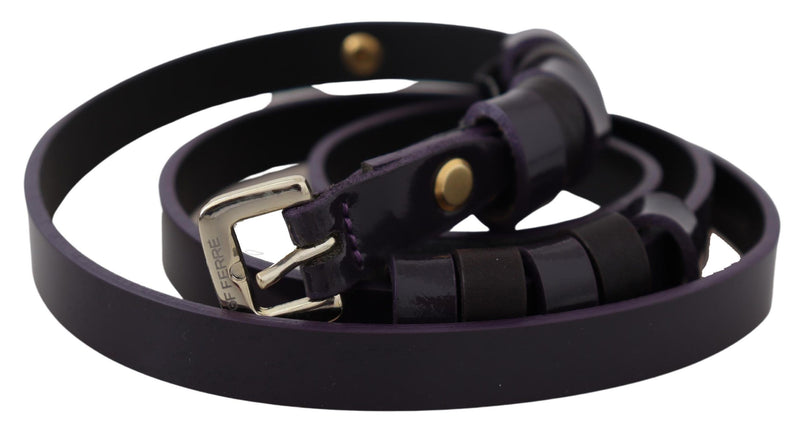 Ceinture fine en cuir noir GF Ferre avec boucle chromée en métal doré