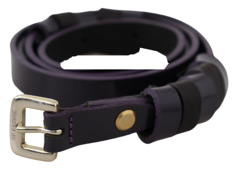 Ceinture fine en cuir noir GF Ferre avec boucle chromée en métal doré