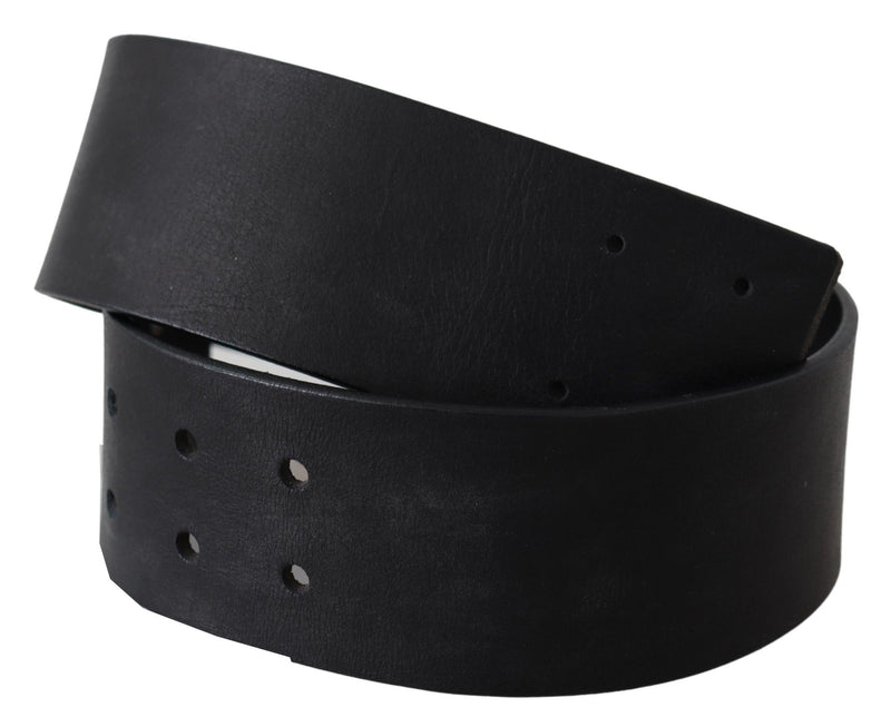 Ceinture large en cuir véritable noir avec logo GF Ferre