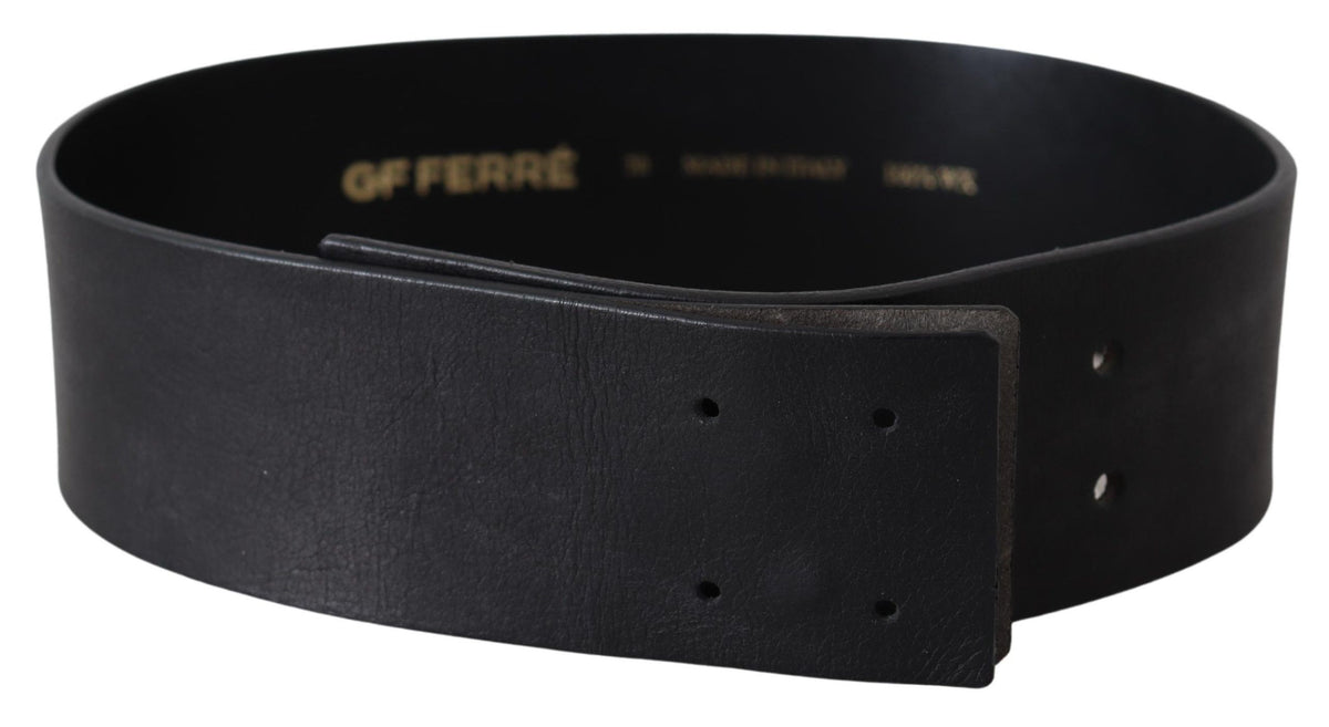 Ceinture large en cuir véritable noir avec logo GF Ferre