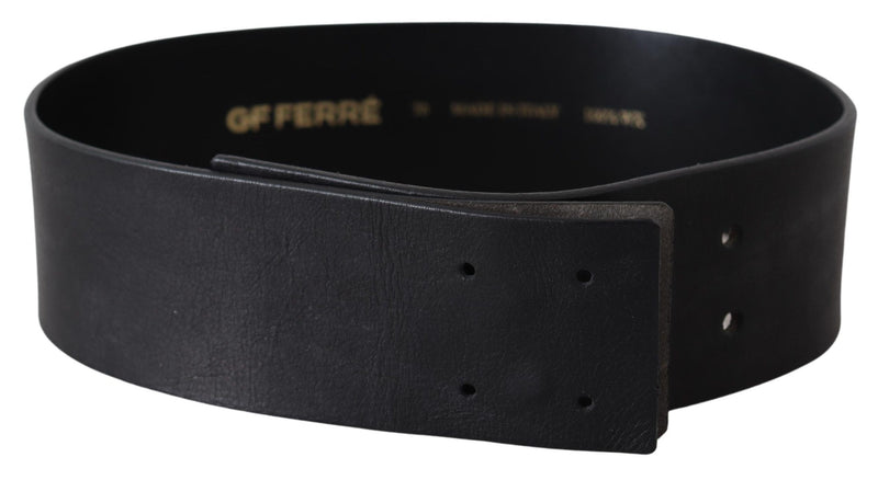 Ceinture large en cuir véritable noir avec logo GF Ferre