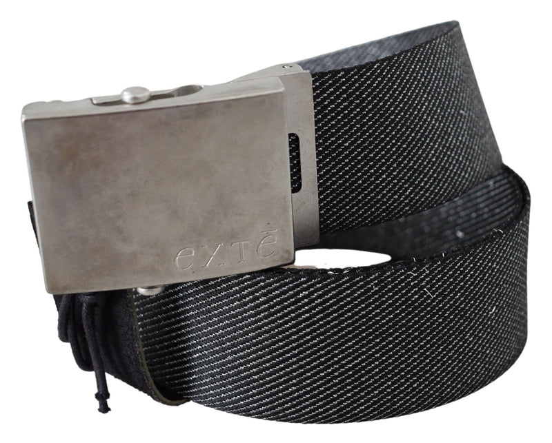 Ceinture Exte noire à boucle en métal brossé argenté