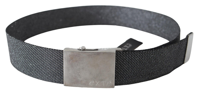 Ceinture Exte noire à boucle en métal brossé argenté