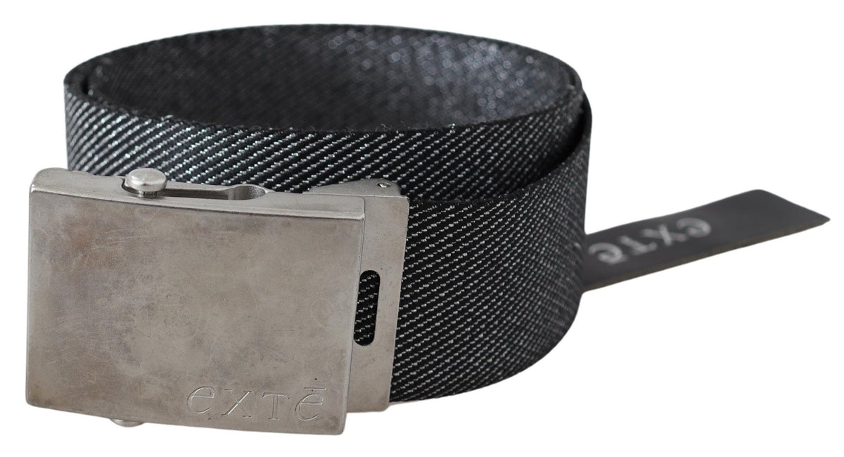 Ceinture Exte noire à boucle en métal brossé argenté