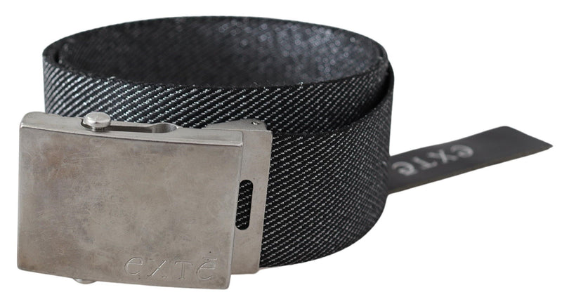 Ceinture Exte noire à boucle en métal brossé argenté