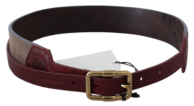 Ceinture large en cuir marron GF Ferre avec boucle chromée dorée et logo