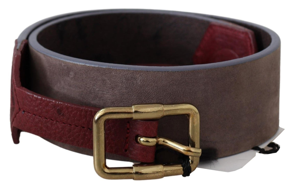 Ceinture large en cuir marron GF Ferre avec boucle chromée dorée et logo