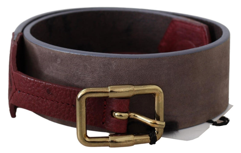 Ceinture large en cuir marron GF Ferre avec boucle chromée dorée et logo