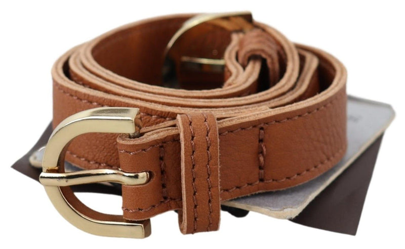 Ceinture Scervino Street en cuir marron clair à double boucle dorée