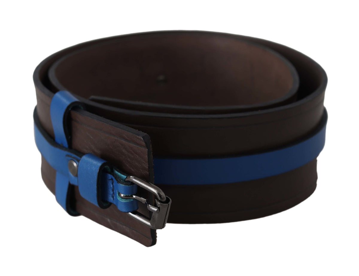 Ceinture à boucle en cuir marron fine et bleue Costume National