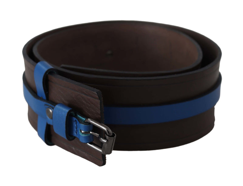 Ceinture à boucle en cuir marron fine et bleue Costume National