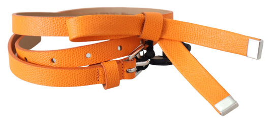 Scervino Street Orange Tangerine leren slanke zilveren metalen gesp riem