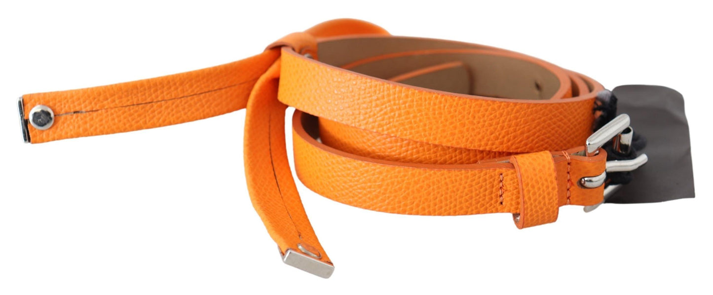 Scervino Street Orange Tangerine leren slanke zilveren metalen gesp riem