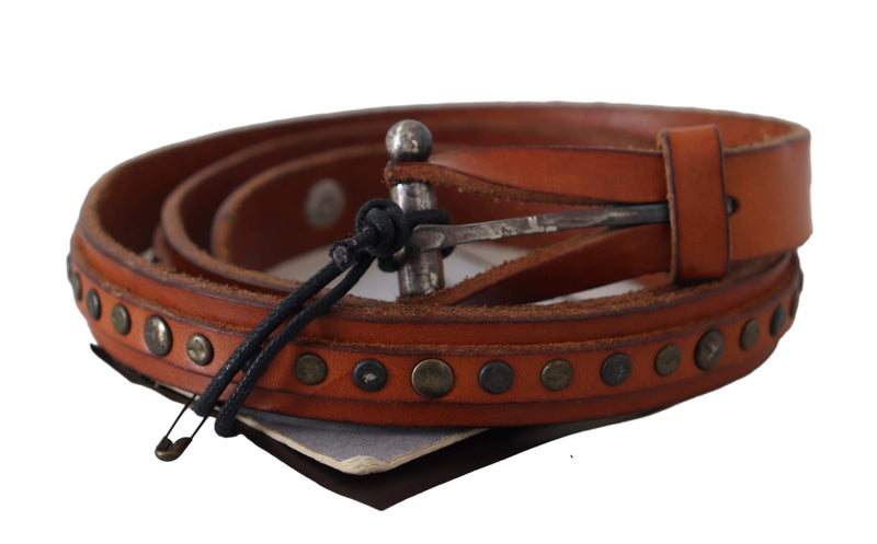 Ceinture Scervino Street en cuir véritable marron avec boucle argentée rustique
