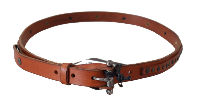 Ceinture Scervino Street en cuir véritable marron avec boucle argentée rustique