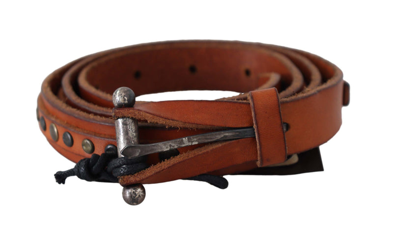 Ceinture Scervino Street en cuir véritable marron avec boucle argentée rustique