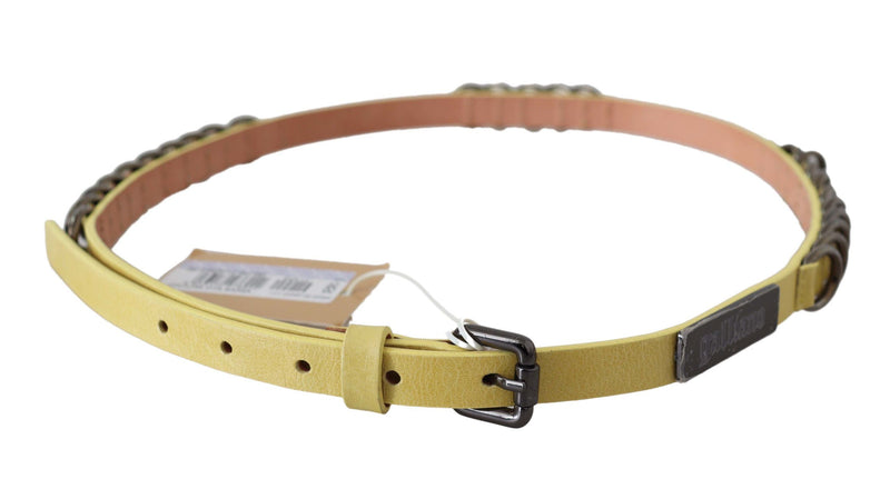Ceinture fantaisie de luxe en cuir jaune John Galliano à boucle fine