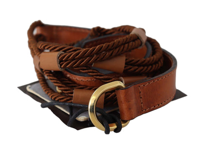Scervino Street Bruine Leren Gevlochten Touw Gouden Gesp Riem
