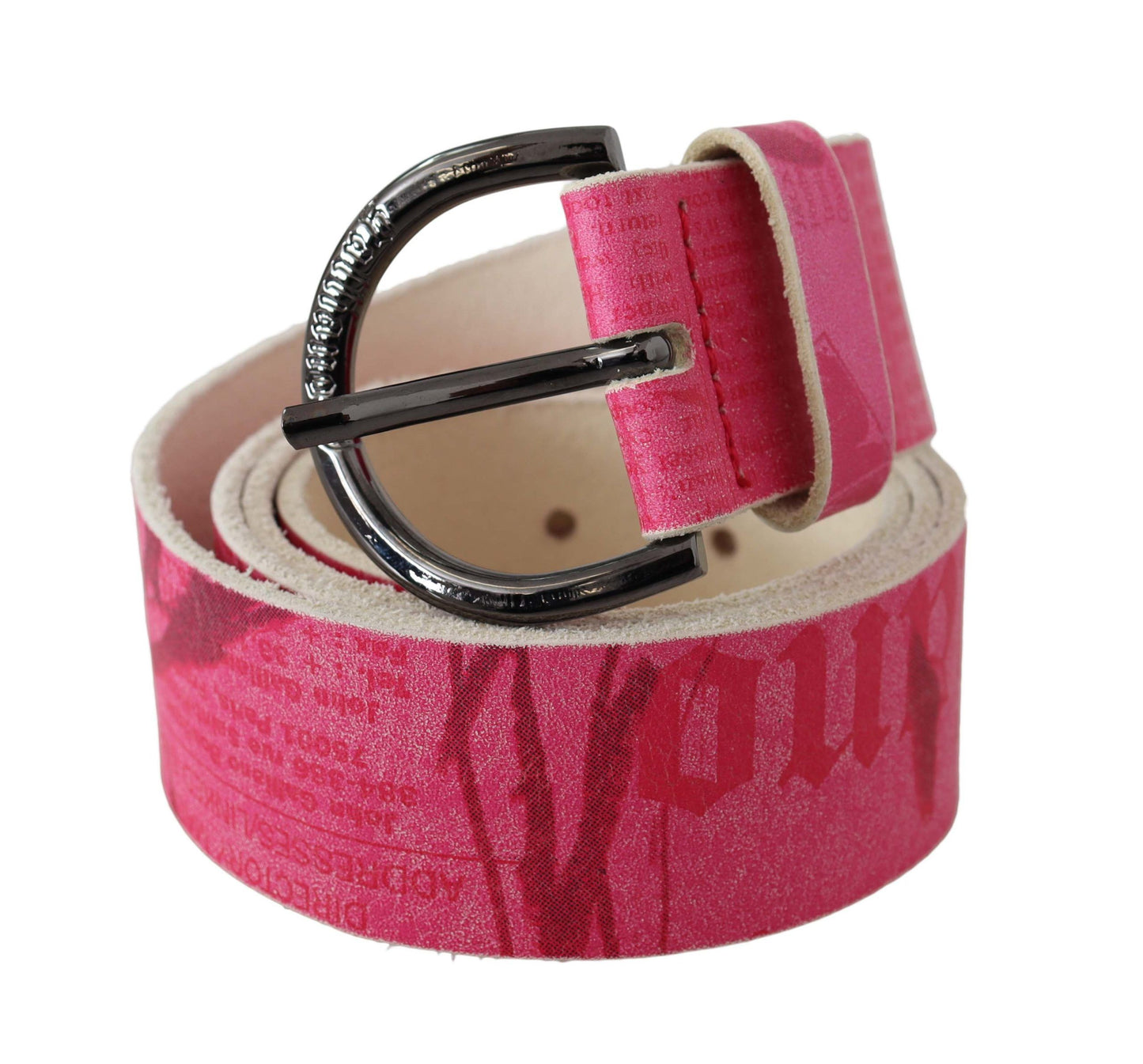 John Galliano roze leren riem met ronde gesp en letterlogo