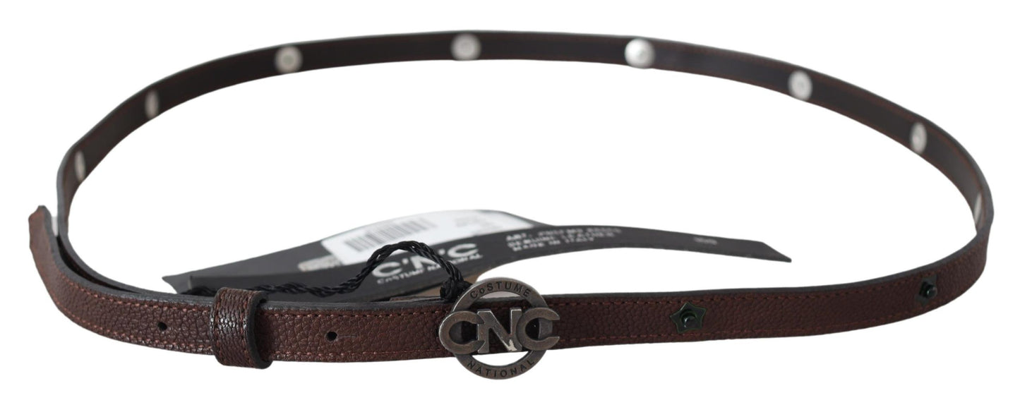 Kostuum Nationaal Bruine Skinny Leren Ronde Logo Gesp Riem