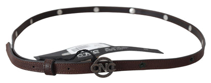 Kostuum Nationaal Bruine Skinny Leren Ronde Logo Gesp Riem