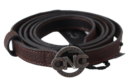 Kostuum Nationaal Bruine Skinny Leren Ronde Logo Gesp Riem