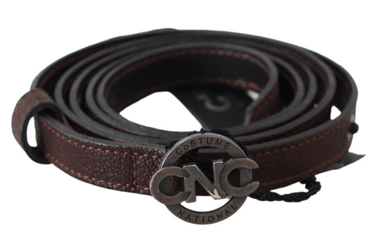 Kostuum Nationaal Bruine Skinny Leren Ronde Logo Gesp Riem