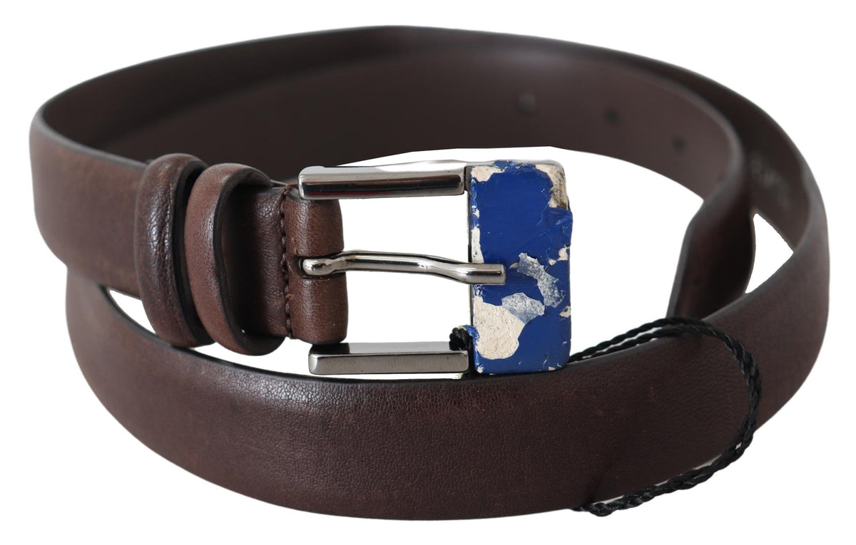 Ceinture en cuir véritable marron avec boucle argentée Costume National