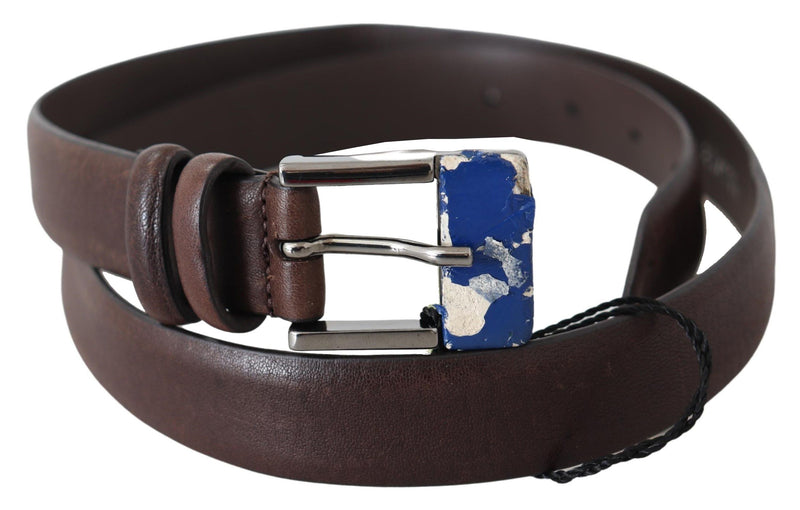 Ceinture en cuir véritable marron avec boucle argentée Costume National