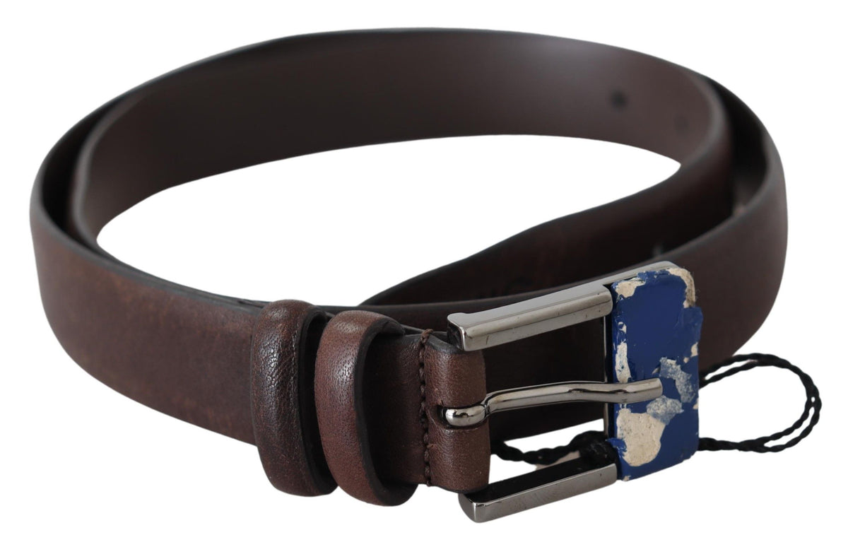 Ceinture en cuir véritable marron avec boucle argentée Costume National