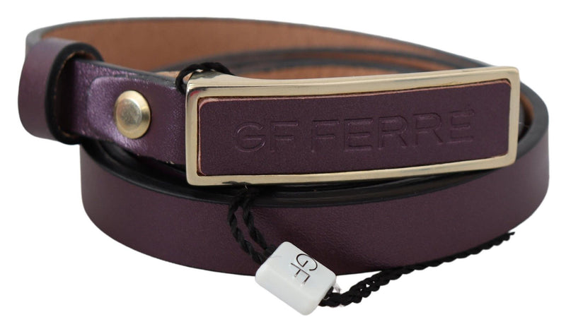 Ceinture fine en cuir avec boucle et logo doré GF Ferre