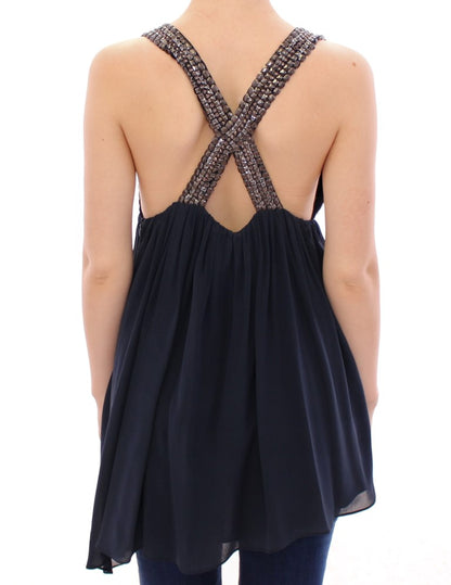Blouse à pois bleu marine avec ornements de clous Anaikka