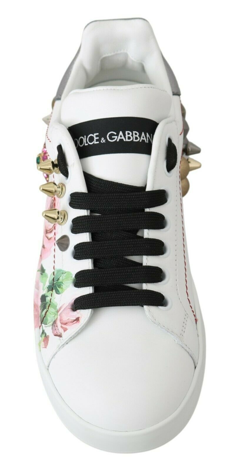 Sneakers en cuir blanc à fleurs et roses en cristal de Dolce & Gabbana