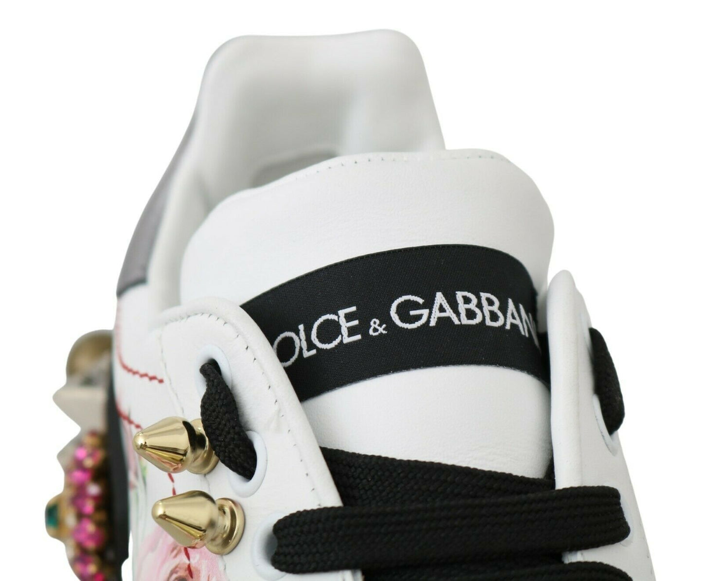Sneakers en cuir blanc à fleurs et roses en cristal de Dolce & Gabbana