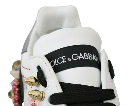Sneakers en cuir blanc à fleurs et roses en cristal de Dolce & Gabbana